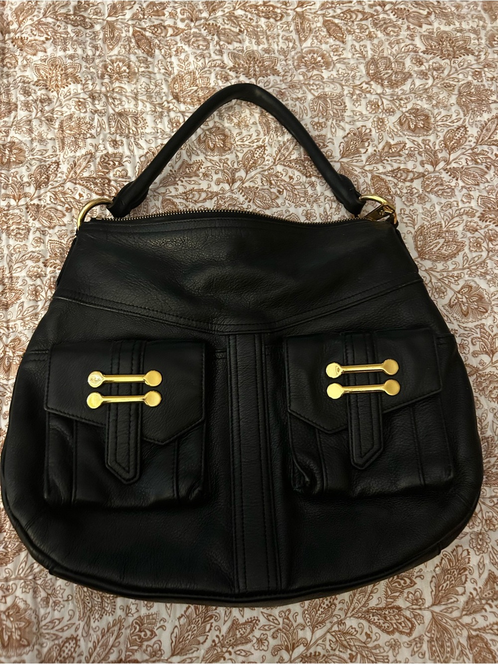 Ralph Lauren Black Leather small shoulder bag with Gold Hardware